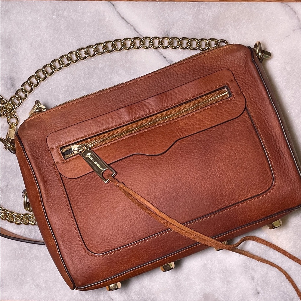 Rebecca Minkoff Tan Leather Crossbody Bag with Gold Chain